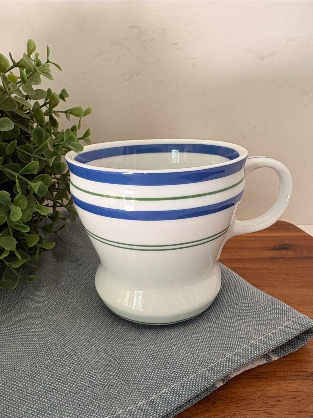 Starbucks White Mug with Blue and Green Stripe Accents